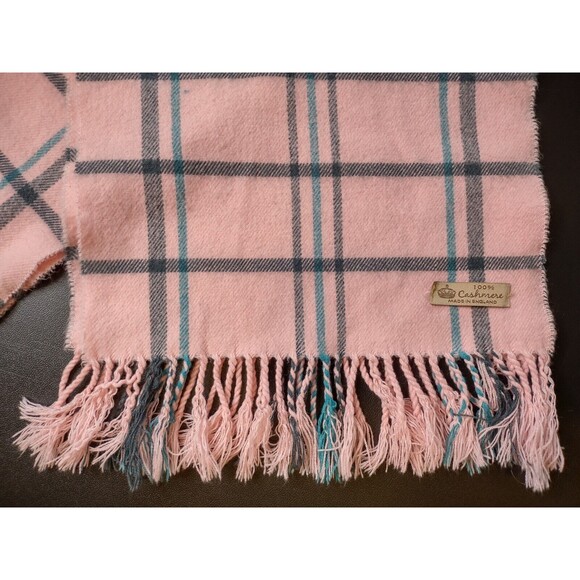 100% Cashmere Scarf Pink Plaid Tartan Made In England Classiccore 64 x 11.5 In - Picture 6 of 8